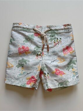 Bonpoint White Tropical Swim Shorts with Pink & Yellow Floral Print